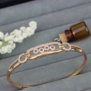 Radiant Oval Link Rose Gold Bangle with CZ Accents, XPBL0444